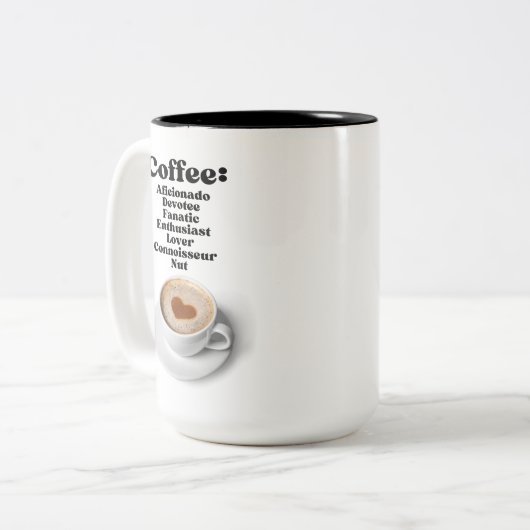 Kaffee: Aficionado Fanatic Enthusiast Liebe Zweifarbige Tasse (Vorderseite Links)