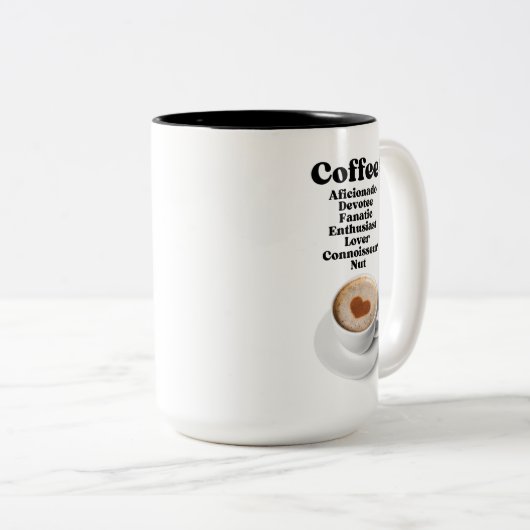 Kaffee: Aficionado Fanatic Enthusiast Liebe Zweifarbige Tasse (VorderseiteRechts)