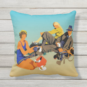 Kaffee am Strand. Eine Retro-Werbegrafik. Kissen