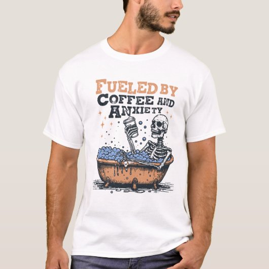 Kaffee Angst Skelett Funny T-Shirt (Vorderseite)