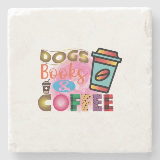 Kaffee Art Hunde Bücher & Kaffee Steinuntersetzer (Vorderseite)