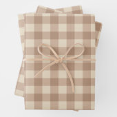 Kaffee Ästhetik Beige und Weiß Gingham Muster Geschenkpapier Set (Beispiel)