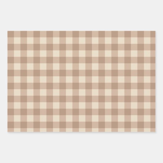 Kaffee Ästhetik Beige und Weiß Gingham Muster Geschenkpapier Set (Vorderseite)