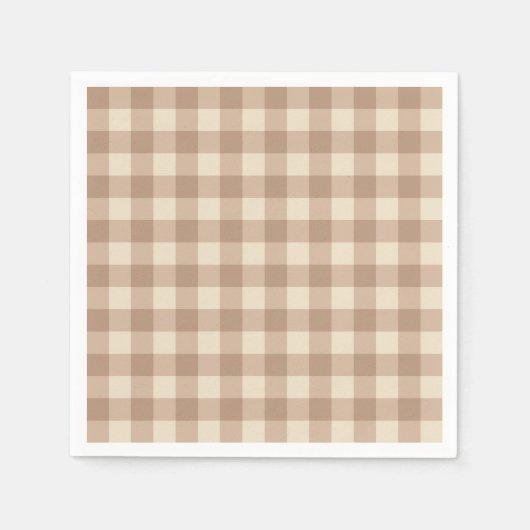 Kaffee Ästhetik Beige und Weiß Gingham Muster Serviette (Vorderseite)