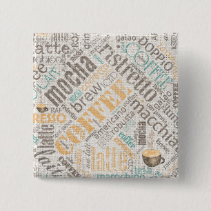 Kaffee auf Burlap Word Cloud Aquamarin ID283 Button