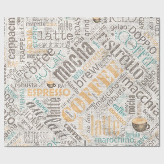 Kaffee auf Burlap Word Cloud Aquamarin ID283 Geschenkpapier (Flach)