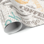 Kaffee auf Burlap Word Cloud Aquamarin ID283 Geschenkpapier (Rolleneckpunkt)