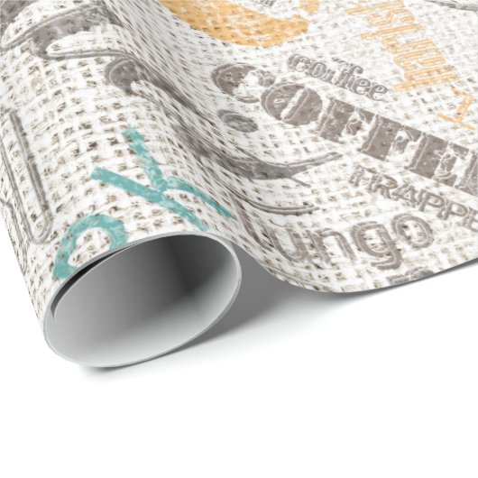 Kaffee auf Burlap Word Cloud Aquamarin ID283 Geschenkpapier (Rolleneckpunkt)