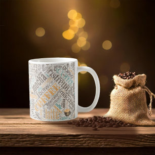 Kaffee auf Burlap Word Cloud Aquamarin ID283 Kaffeetasse