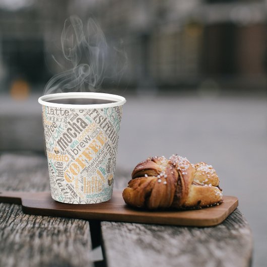 Kaffee auf Burlap Word Cloud Aquamarin ID283 Pappbecher