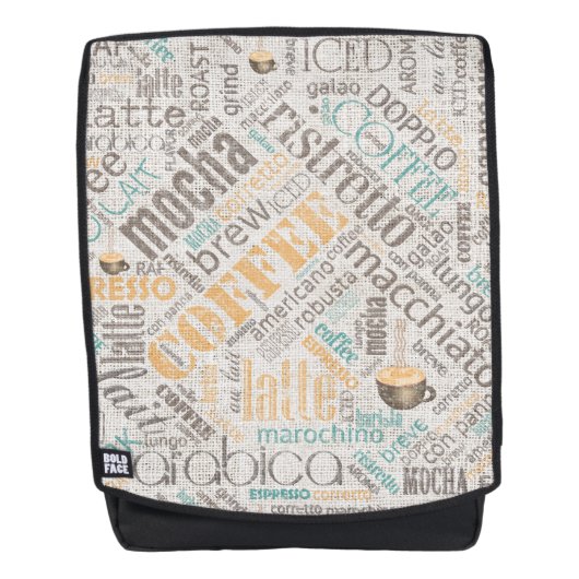 Kaffee auf Burlap Word Cloud Aquamarin ID283 Rucksack (Vorderseite)