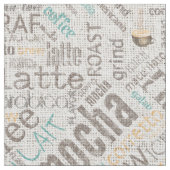 Kaffee auf Burlap Word Cloud Aquamarin ID283 Stoff (Nahaufnahme)