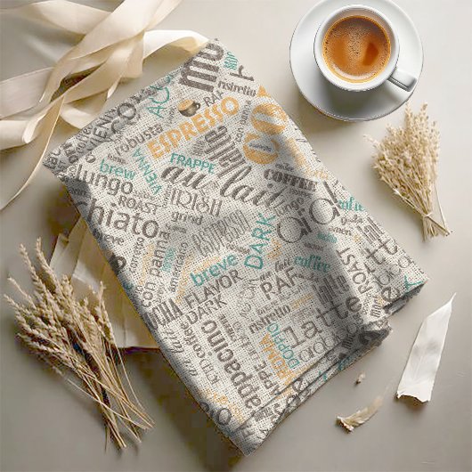 Kaffee auf Burlap Word Cloud Aquamarin ID283 Stoff
