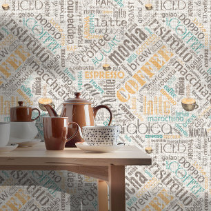 Kaffee auf Burlap Word Cloud Aquamarin ID283 Tapete