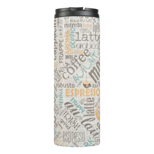 Kaffee auf Burlap Word Cloud Aquamarin ID283 Thermosbecher (Rückseite)