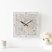 Kaffee auf Burlap Word Cloud Aquamarine ID283 Quadratische Wanduhr (Zuhause)