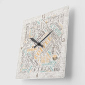 Kaffee auf Burlap Word Cloud Aquamarine ID283 Quadratische Wanduhr (Winkel)