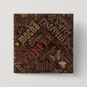 Kaffee auf Burlap Word Cloud Brown ID283 Button