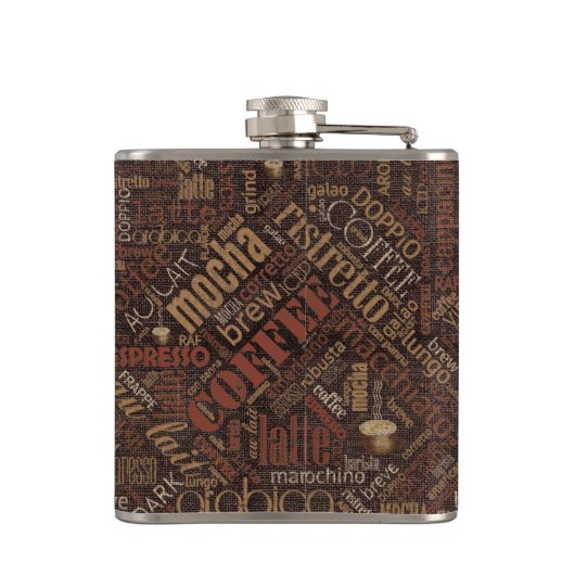 Kaffee auf Burlap Word Cloud Brown ID283 Flachmann (Rückseite)