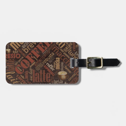 Kaffee auf Burlap Word Cloud Brown ID283 Gepäckanhänger (Vorderseite horizontal)