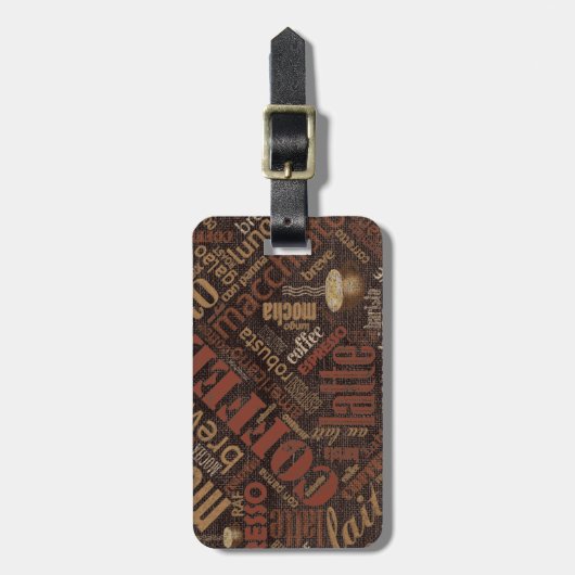 Kaffee auf Burlap Word Cloud Brown ID283 Gepäckanhänger (Vorderseite vertikal)