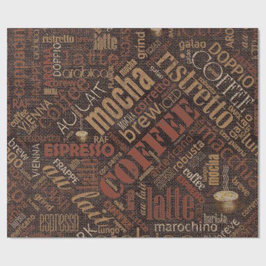 Kaffee auf Burlap Word Cloud Brown ID283 Geschenkpapier (Flach)