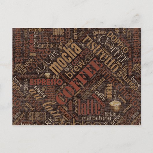 Kaffee auf Burlap Word Cloud Brown ID283 Postkarte (Vorderseite)