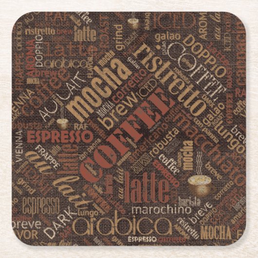Kaffee auf Burlap Word Cloud Brown ID283 Rechteckiger Pappuntersetzer (Vorderseite)