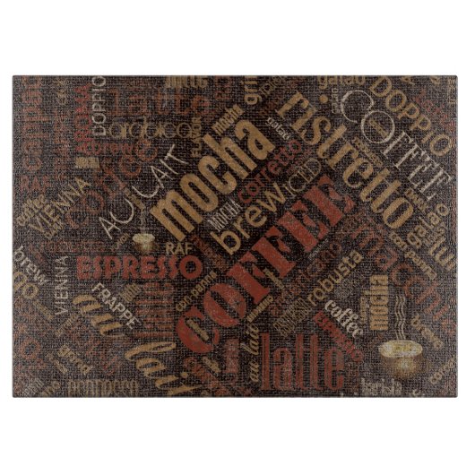 Kaffee auf Burlap Word Cloud Brown ID283 Schneidebrett (Vorderseite)
