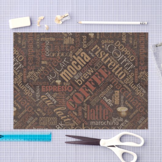 Kaffee auf Burlap Word Cloud Brown ID283 Seidenpapier (Handwerk)