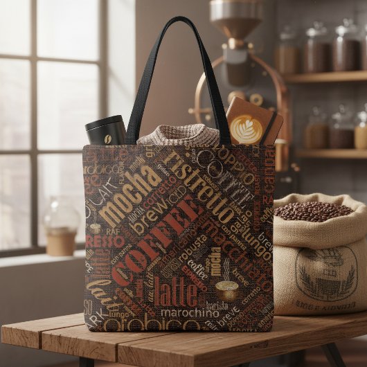 Kaffee auf Burlap Word Cloud Brown ID283 Tasche