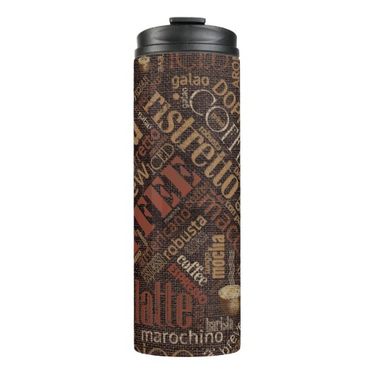 Kaffee auf Burlap Word Cloud Brown ID283 Thermosbecher (Vorderseite)