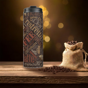 Kaffee auf Burlap Word Cloud Brown ID283 Thermosbecher
