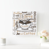 Kaffee-auf der ganzen Welt Name Quadratische Wanduhr (Zuhause)