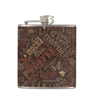Kaffee auf Jute-Wortwolke Braun ID283 Flachmann