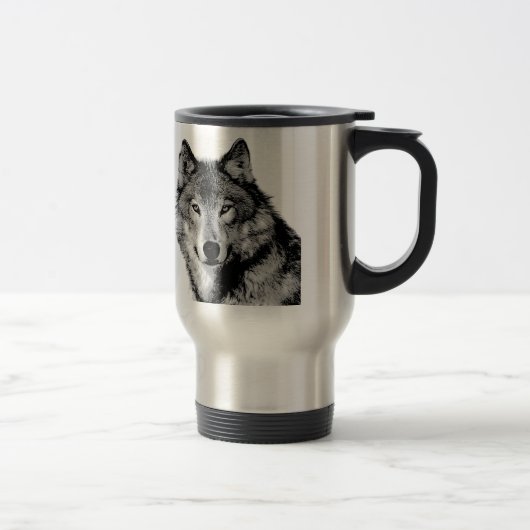 Kaffee aus schwarzem und weißem Wolf / Reiseumarmu Reisebecher (Rechts)