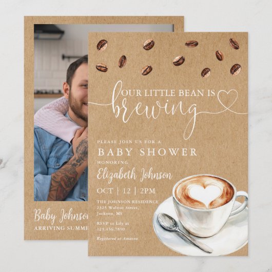 Kaffee-Baby-Shower-Foto-QR-Code Einladung (Vorne/Hinten)