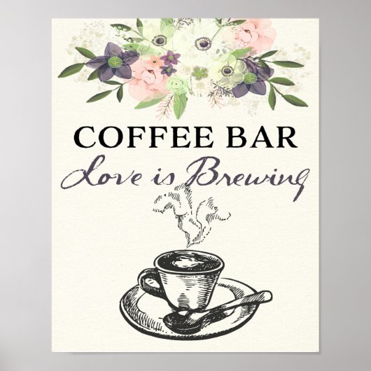 Kaffee Bar Gebärdene Hochzeit/Bridal Wasserfarbe Poster (Vorne)