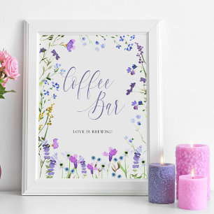 Kaffee Bar Lila Wildblume Brautparty Zeichen Poster