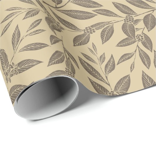 Kaffee Baum Blätter Braun Muster Geschenkpapier (Rolleneckpunkt)