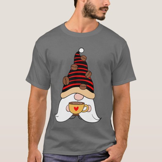 Kaffee Bean Hat Kaffee trinken Gnome T-Shirt (Vorderseite)