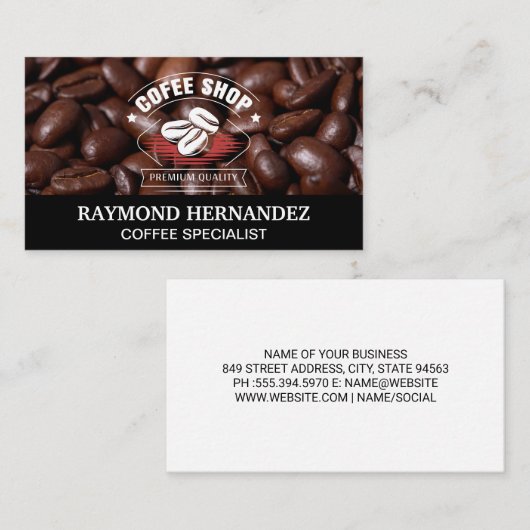 Kaffee Bean Pile | Café-Logo Visitenkarte (Vorne/Hinten)