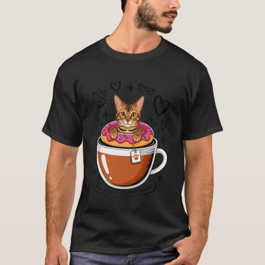 Kaffee Bengalkatze Donut T-Shirt (Vorderseite)