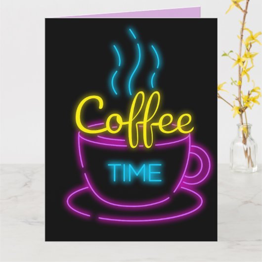 KAFFEE BIRTHDAY GROSSE NEON RETRO FRAMABLE CARD KARTE (Gelbe Blume)