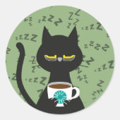 KAFFEE BITTE! Sleepy Black Cat Sticker (Vorderseite)