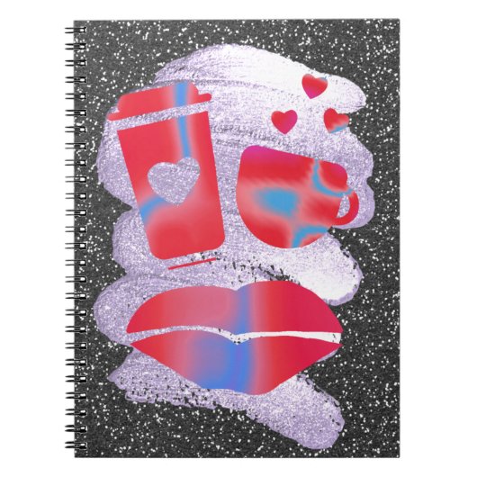 Kaffee, Boba und Kuss Notizblock (Vorderseite)