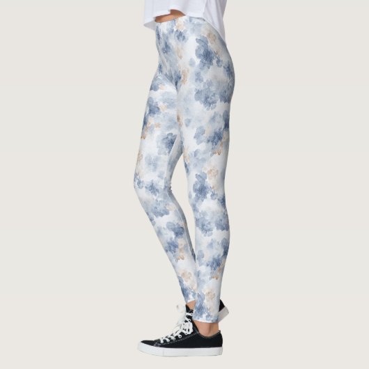 Kaffee-Braun Faux-Denim Blau Abstrakt Leggings (Links)