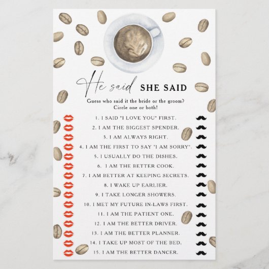 Kaffee Brautparty Er sagte, sie habe das Spiel ges (Vorderseite)