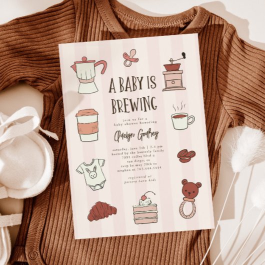 Kaffee Brewing Pink Baby Dusche Einladung