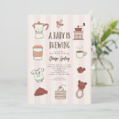 Kaffee Brewing Pink Baby Dusche Einladung (Stehend Vorderseite)